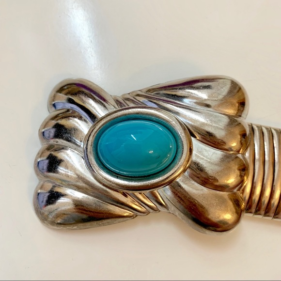 *SOLD* Vintage 80s Silver & Turquoise Chain Belt - Picture 2 of 6